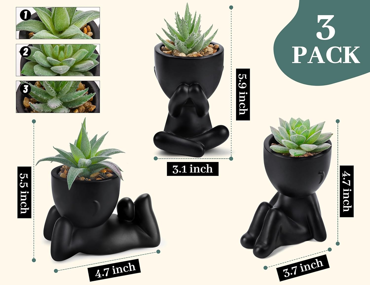 Succulents Plants Artificial, Faux Plants for Bathroom, Bedroom, Home, Room- 3pcs Succulents Plants Artificial, Faux Plants for Bathroom, Bedroom, Home, Room- 3pcs